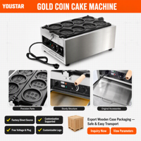 Machine à gaufres en forme de pièce d'or YK-1108D 220V 3kW, 8 moules ronds antiadhésifs en acier inoxydable, pour usage commercial