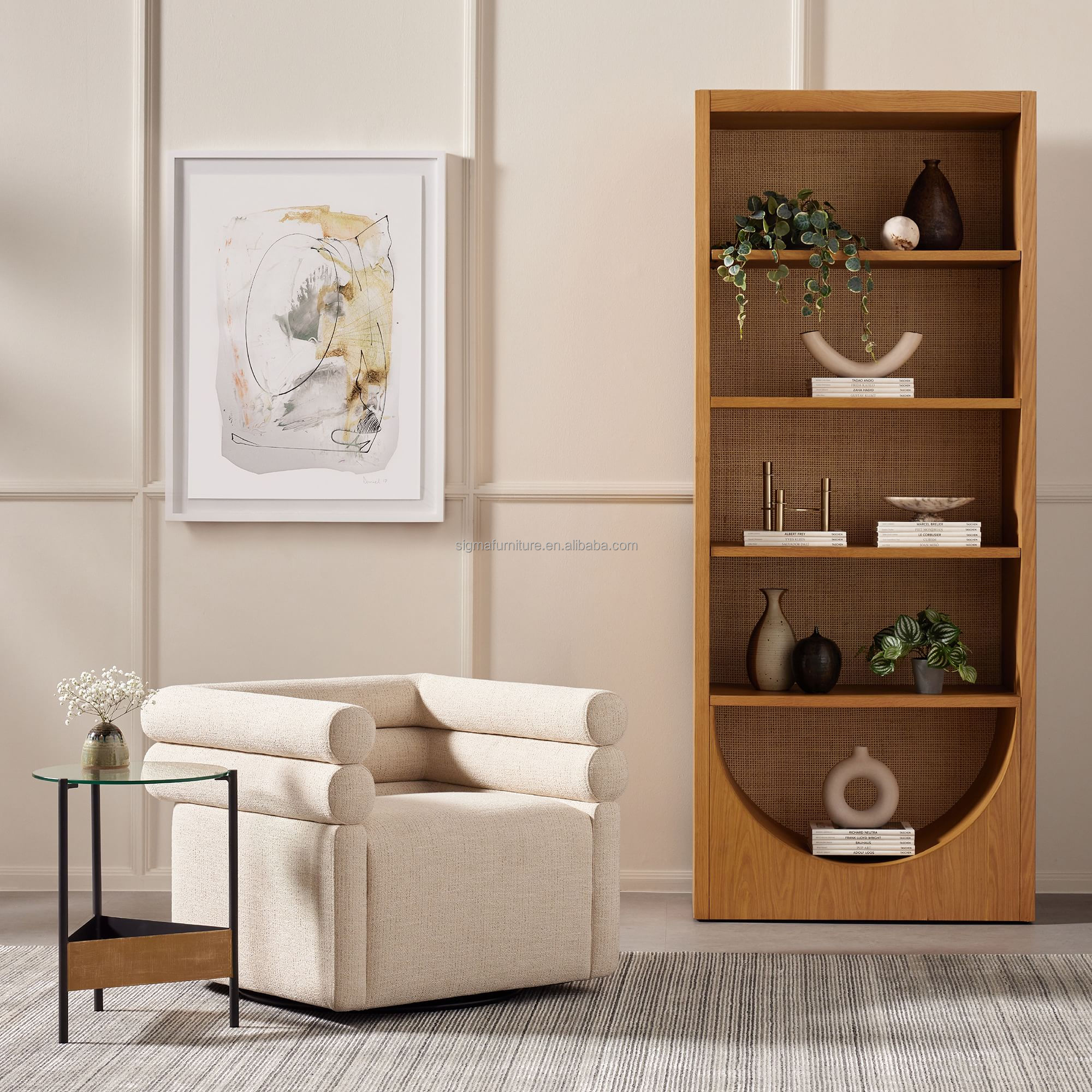Living Room Furniture Modern Home Loft Hotel Use Double Channeled Swivel Chair