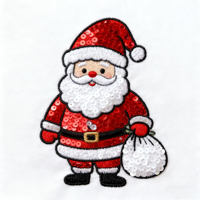 Badge brodé 3D personnalisé en tissu sergé avec broderie dorée, motif de Noël mignon à sequins, thermocollant pour vêtements et chapeaux