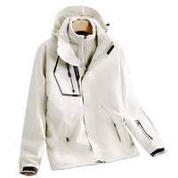 Groothandel op maat gemaakte logo geweven unisex softshell outdoor jas met afneembare fleece binnenvoering, waterdicht en winddicht