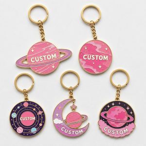 Llavero de esmalte personalizado al por mayor con diseño de planeta rosa, llavero de cadena Punky Pins, llavero del sistema solar, regalos científicos planetarios, soporte para llaves - Product Image 1