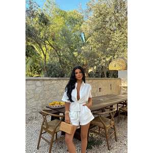 Conjunto de Dos Piezas de Lino Yulia, Corte Holgado, Tallas XS a XL, Tela Acanalada de Invierno, Atuendo Corto para Mujer, Top Corto - Product Image 5