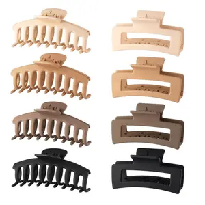 8 Pack Plastic Square Hair Clips Set Grande Cabelo Claw Clips Big Matte Strong Hold Jaw Clips Para Mulheres Grossa Curly Hair