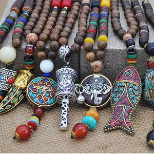 手工尼泊尔珠宝佛教麻辣木珠吊坠项链民族角鱼长声明项链为妇女男子 - Product Image 2