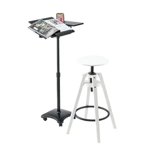 MDF Rolling Tilting Mobile Standing Desk with Side Table