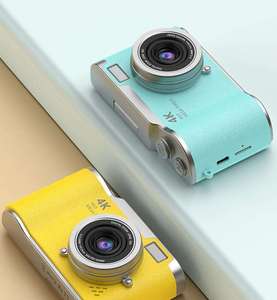 กล้องถ่ายรูปวินเทจหนังแท้สไตล์ CCD หน้าจอพับขึ้นสำหรับเซลฟี่ เลนส์โฟกัสคงที่ รองรับ MicroSD พกพาสะดวก กล้องสำหรับวัยรุ่น - Product Image 4