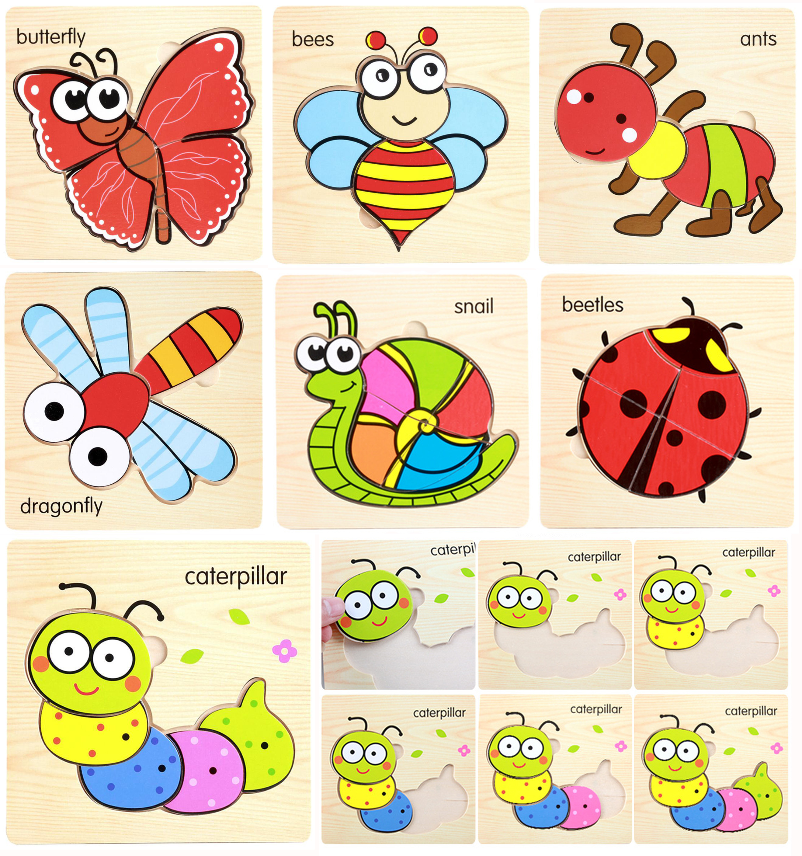 Развивающая деревянная головоломка Монтессори для обучения, игрушка, животные, трафик, фрукты, 3d Деревянный пазл для детей