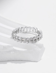 All Around Inlaid Rectangle CZ Eternity <b>Ring</b> Genuine 925 Silver Rhodium Plated Anti-Tarnish Ladies <b>Stacking</b> Promise <b>Ring</b> - Product Image 4