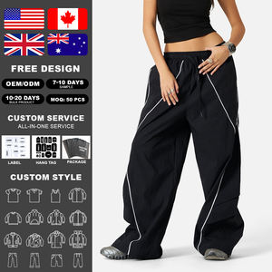Pantalon cargo ample à taille élastique pour femme KingSen, avec surpiqûres contrastées, style streetwear hip-hop, pantalon baggy - Product Image 2