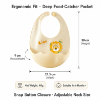 Bavoir bébé en silicone souple avec poche récupératrice de nourriture en forme de vague profonde de 9 cm, boutons-pression sécurisés, ajustement ergonomique, garde les vêtements et le sol propres