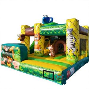 Château gonflable pour animaux pas cher en gros, maison de rebond pour enfants de haute qualité, bleu, jaune, vert, combinaison de matériaux PVC, taille 5x5m, installation facile - Product Image 1