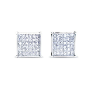 Boucles d'oreilles clous en or blanc E641, carrées, avec micro-incrustations de strass en cristal, bijoux classiques pour femme, à porter au quotidien - Product Image 1