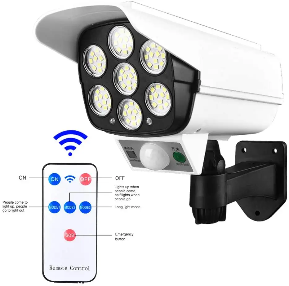 Luz Led con Sensor Solar para exteriores, 3 modos de simulación, monitoreo, iluminación de seguridad, cámara de vigilancia