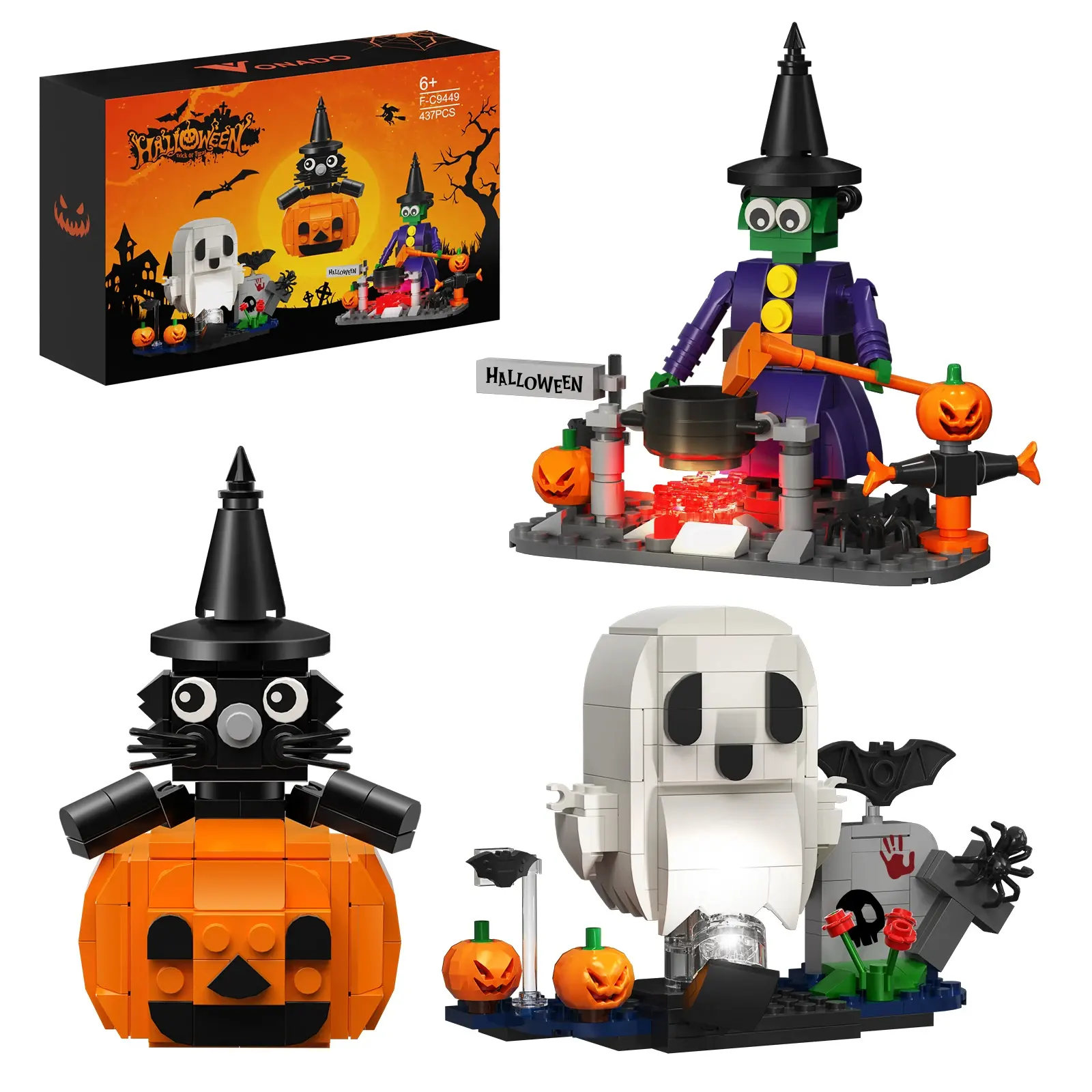 BuildMoc di Halloween divertente Brickheadz Set di blocchi di costruzione di zucca carino fantasma trucco mattoni giocattoli per bambini fan regali di natale