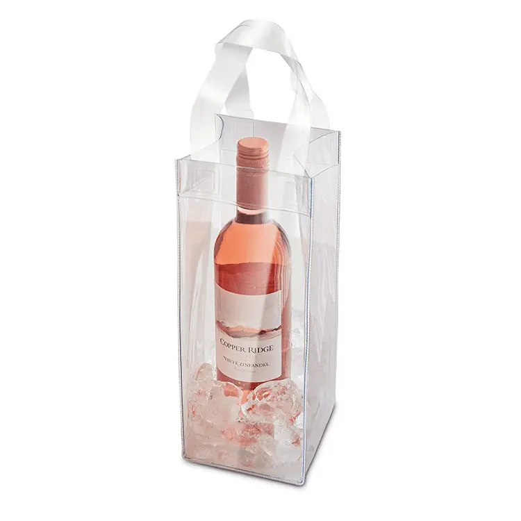 Custom Plastic Cooler Bags Transparent Clear Wine Bottle Protector Tool Bags PVC Wine Bottles Bag with Handle