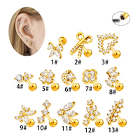 Maina Surgical Stainless Steel Cartilage Labret Piercing Jewelry Internally Thread Tragus Earrings Flat Back Lobe Helix Earring