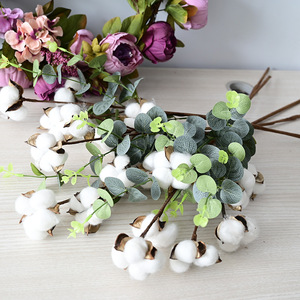Dried <strong>Cotton</strong> Real Floral <strong>Stems</strong> Flowers 4 <strong>Cotton</strong> Heads With Eucalyptus Leaves for Home Farmhouse Floral Decoration - Product Image 4