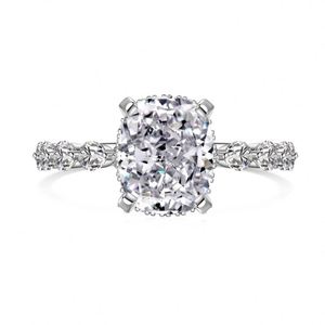 Dylam – Nouveaux Anneaux de Promesse de Mariage Classiques en Argent S925 Plaqué Rhodium Fin, Zirconium Cubique Taillé Effet Glacé 4 carats 8A pour Femme - Product Image 1