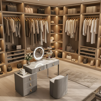 Coiffeuse moderne en bois éclairée avec miroir et tabouret, ensemble blanc multifonctionnel pour maquillage, idéal pour petits espaces, appartements et hôtels