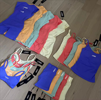 Setelan Yoga Wanita 2 Potong dengan Logo Custom, Bra Olahraga Leher Scoop, Celana Pendek Biker Pinggang Tinggi, Seamless, untuk Gym, Workout, Fitness, dan Aktivitas Olahraga