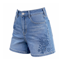 Shorts en jean vintage brodés à œillets taille haute pour femme, coupe ample et large, extensibles, pour l'été, bleu marine, tailles US