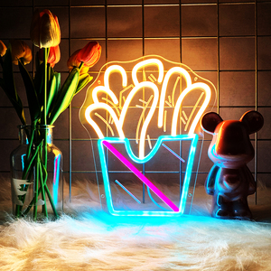 Enseigne néon LED ABS personnalisée Hamburger et frites pour publicité directionnelle de taxi-bar - Télécommande, multicolore, OEM/ODM - Product Image 6