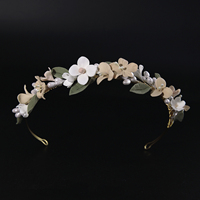 Serre-tête Bohème Fait Main en Résine et Argile avec Feuilles en PU et Perles, Diadème de Mariée pour la Photographie de Mariage