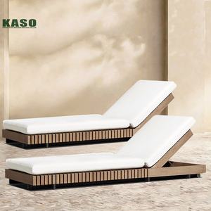 سرير شمس فاخر للفنادق للاستخدام الخارجي مقاوم للماء مصنوع من الألومنيوم وخشب الساج والحبال كرسي استلقاء للشاطئ والفناء وحمام السباحة - Product Image 6