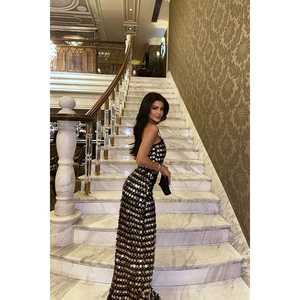 Robe de soirée de luxe noire style bal avec détails en sequins, taille empire, manches courtes et décorations perlées, taille XL (ODM) - Product Image 5