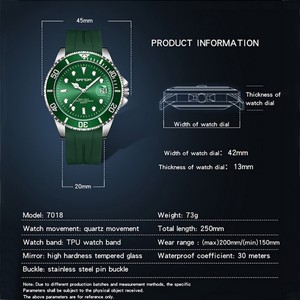 Montre-bracelet à quartz lumineuse pour homme Sanda 7018, étanche, avec calendrier simple, bracelet en silicone, cadran noir et vert - Product Image 2