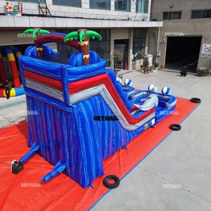 Toboggan gonflable commercial en PVC à double piste, thème animaux mignons, avec palmiers et motif marbré bleu, pour <span class=keywords><strong>parc</strong></span> aquatique et divertissement du <span class=keywords><strong>week</strong></span>-<span class=keywords><strong>end</strong></span> - Product Image 4