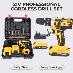 Kit de perceuse sans fil 21V, deux batteries Li-Ion 1.3AH, chargeur rapide, perceuse 3/8'', embrayage 24 positions, éclairage de travail LED, vitesse variable - Product Image 1