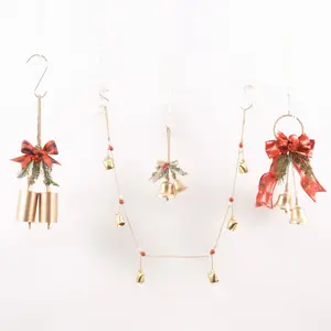 Christmas Metal Hanging Jingle Bells Ornament Decoration With Leaves Decoration