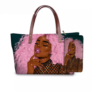 Bolso de mano con estampado de <span class=keywords><strong>arte</strong></span> africano para mujer, bolsa de mano femenina de color negro, a la moda - Product Image 6