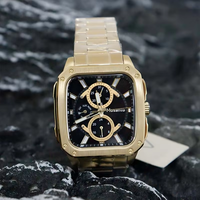 Montre à quartz carrée pour homme, cadran multifonction, bracelet en acier inoxydable doré, montre-bracelet décontractée pour homme, idéale pour un cadeau quotidien