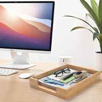 Bandeja Rectangular Multifuncional de Bambú Sólido Moderno, Diseño de Arte Popular Europeo Sostenible para Uso en el Hogar, Baño y Sala de Estar