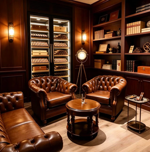 Muebles de Lujo para <span class=keywords><strong>Bar</strong></span> de Cigarros, Sillón de Cuero con Tapicería de Diamantes, Vitrina de Cigarros de Vidrio para <span class=keywords><strong>Bar</strong></span> de Whisky, Club de Caballeros - Product Image 2