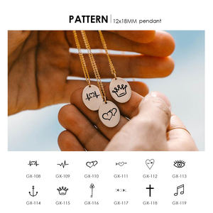 Collier pendentif ovale en acier inoxydable 316L minimaliste avec signes de personnalité : battement de cœur (ECG), ancre, couronne, clé, œil, croix - Product Image 5