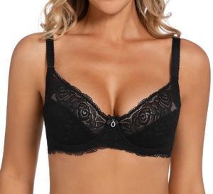 <span class=keywords><strong>Sujetador</strong></span> Deportivo Ultrafino con Tirantes Ajustables, Espalda Cruzada, Encaje Floral <span class=keywords><strong>Transparente</strong></span>, Poliéster Tejido, Copa Completa, Ropa Interior de Talla Grande <span class=keywords><strong>para</strong></span> Mujer - Product Image 4