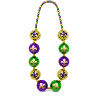 Collier de perles de 48 pouces avec 10 perles imprimées Fleur de Lys de 60 mm