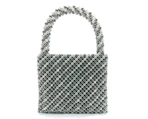 Newest design Top handle pearl with silver beaded handmade handbag luxury evening bag ladies shoulder bag for wedding