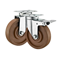 Roue de roulement haute température 280 ° Roue pivotante en fibre de verre marron de 4 pouces avec support en acier galvanisé et frein