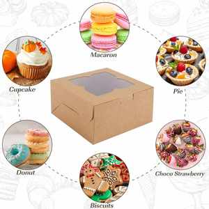 Kraft Paper Bakery Boxes with Four-Leaf Clover Clear Window, <b>Square</b> Disposable Treat Boxes for Cookies, Chocolate, Pastries - Product Image 4