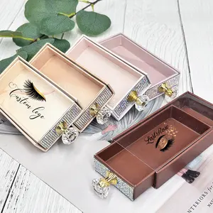 2023 25mm 3D 밍크 속눈썹 포장 상자 리본 도매 개인 라벨 모조 다이아몬드 빈 눈 속눈썹 케이스 공급 업체
