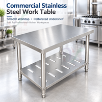 Table de travail en acier inoxydable 304 avec étagère inférieure perforée, robuste, pour la préparation des aliments dans les restaurants commerciaux, personnalisable