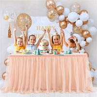 Jupe de table en tulle Luminaire pour célébrations, décoration de gâteau de mariage, fournitures de fête d'anniversaire, effet lumineux, couleur unie, modèle HTS04