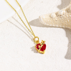 2025 New European and American Personalized Cold Wind <strong>Red</strong> Crown Love Pendant Copper <strong>Necklace</strong> - Product Image 2