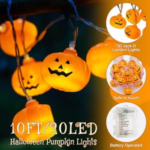 Sunnyhoho Halloween Pumpkin String <b>Lights</b> 10Ft 20LED Timer 8 Modes Clear <b>Wire</b> Indoor Outdoor Decor - Product Image 5