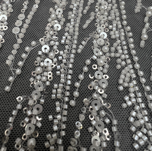 Newest Fashion <strong>Heavy</strong> Tulle French <strong>Lace</strong> <strong>Fabric</strong> with Sequins Beads &amp; Rhinestones for Wedding Dresses - Product Image 2