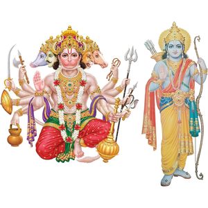 สติกเกอร์ติดผนังศิลปะสมัยใหม่งานฝีมือ parijat หลากสี panchmukhi Lord hanuman Ji and RAM Ji - Product Image 5